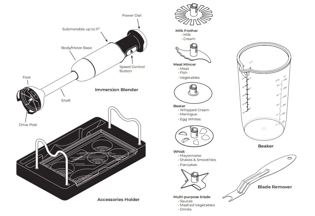 HB006-3 Ultimate detachable food processor 1000W 20 hand blender set hb006 accessories - YLD™