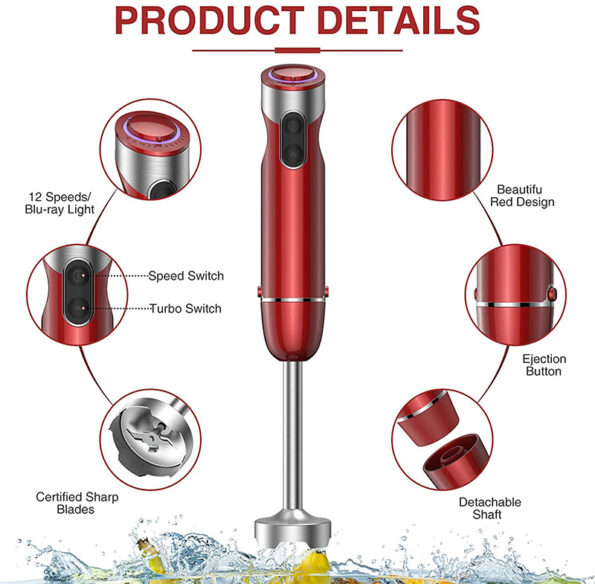 Red Hand Stick Blender Set hb2053 - Image 2