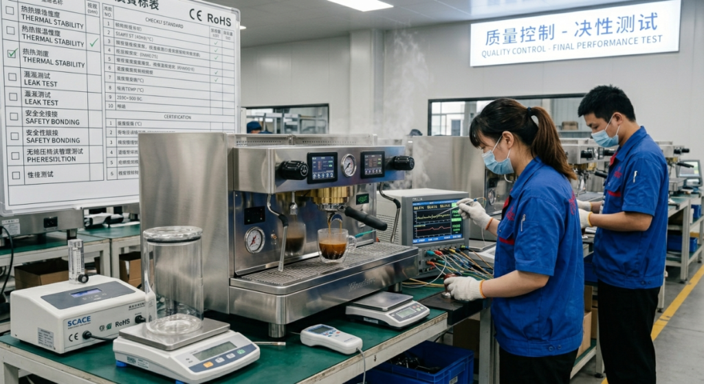 How to Choose a Reliable Commercial Espresso Machine Supplier in China? 5 espresso machine quality control testing process China factory