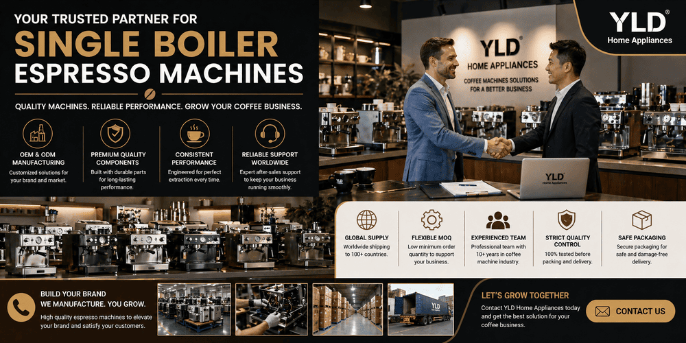 Single Boiler Espresso Machine: Working Principle, Benefits, and Buyer Guide (2026) 5 Single boiler espresso machine supplier and OEM manufacturing showroom