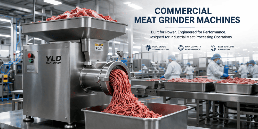 The Complete Guide to Commercial Meat Grinder Machines for Industrial & Food Processing Businesses (2026) 1 commercial meat grinder machine in industrial food processing factory with stainless steel construction