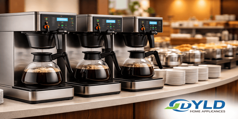 7 Types of Commercial Coffee Brewer Machines: Complete B2B Buying Guide (2026) 1 high volume drip commercial coffee brewer machine in hotel buffet by YLD Home Appliances