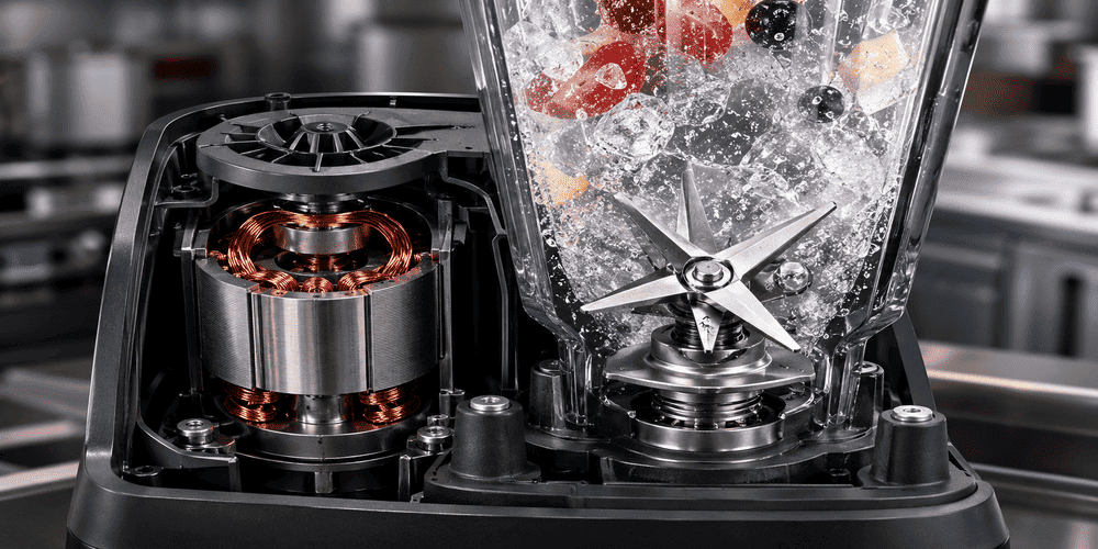 High-Speed Blender for Commercial Kitchens: Improve Efficiency While Ensuring Consistent Performance 1 Commercial blender motor and stainless steel blade system