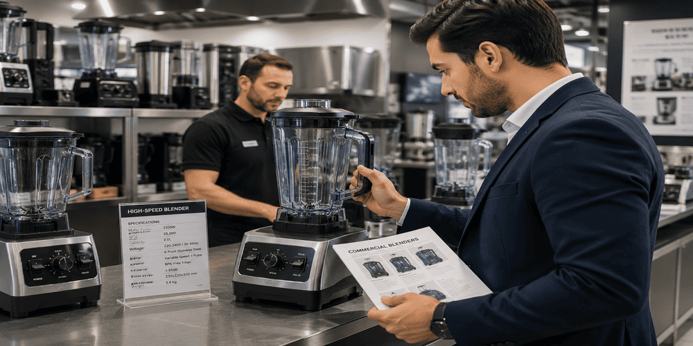 High-Speed Blender for Commercial Kitchens: Improve Efficiency While Ensuring Consistent Performance 5 Commercial buyer selecting high speed kitchen blender