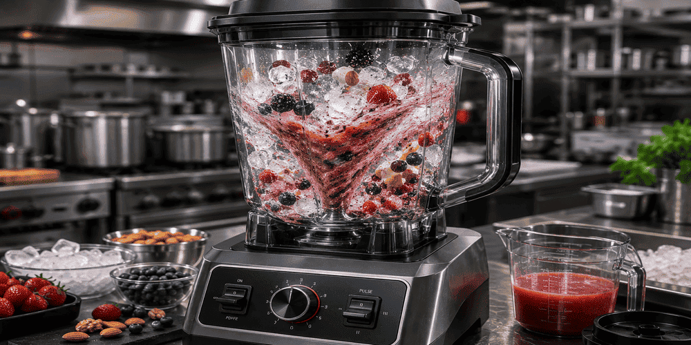 High-Speed Blender for Commercial Kitchens: Improve Efficiency While Ensuring Consistent Performance 4 Heavy duty blender processing frozen ingredients