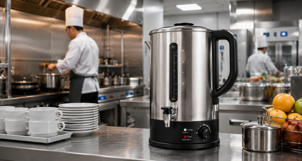 How to Source Wholesale Electric Kettles from China: Step-by-Step Buying Guide (2026) 2 Commercial electric kettle used in hotel and restaurant kitchen environments