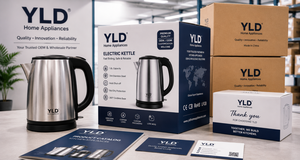 How to Source Wholesale Electric Kettles from China: Step-by-Step Buying Guide (2026) 4 Private label electric kettle packaging and OEM branding solutions